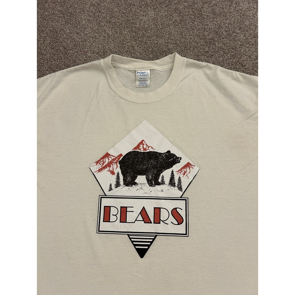 Camping Bear Graphic T-Shirt Mens XL Cream Excellent Mountain Nature Tee